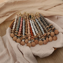Load image into Gallery viewer, Baby Pacifier Clips Silicone Beads Wooden Ring Pacifier Chain Infant Nipple Appease Soother Chain Clips Dummy Holder Nipple Clip