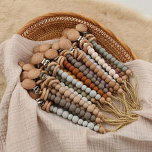 Load image into Gallery viewer, Baby Pacifier Clips Silicone Beads Wooden Ring Pacifier Chain Infant Nipple Appease Soother Chain Clips Dummy Holder Nipple Clip